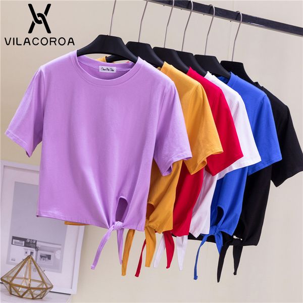

summer 2020 t shirt women harajuku bandage cropped tshirt fashion hollow short sleeve shirt casual solid tshirt woman, White
