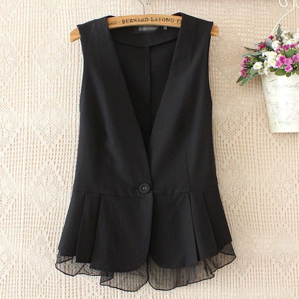 

new chiffon women's 2020 vest summer thin short sleeveless chiffon vest waistcoat korean style slim fit slimming, Black;white
