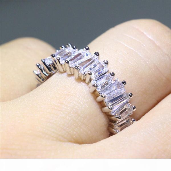 

women handmade jewelry wedding engagement band ring white gold filled clear 5a cz stacking rings for bridal gift size 5-10, Slivery;golden