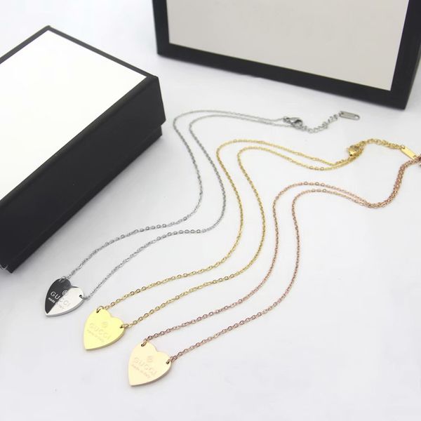 

2020 fashion lady titanium steel lettering 18k plated gold necklaces with g letter heart pendant 3 color, Silver