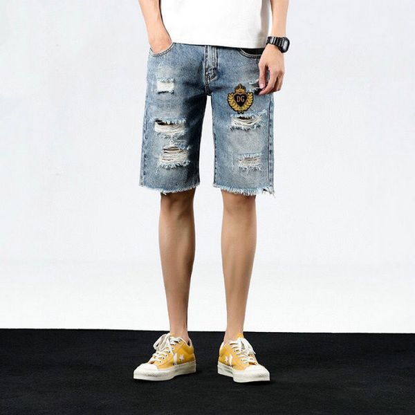 

new men designer jeans cool mens luxury designer shorts summer pants rock revival jeans short, Blue