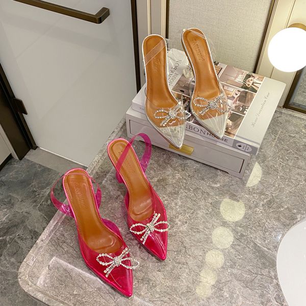 

2020 luxury designer women crystal high heels sandals quee cinderella clear heels pvc slingback sandals wedding party shoes, Black