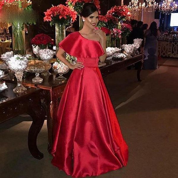 

charming long satin prom dresses one shoulder a line evening gowns plus size formal party women dress z5, Black