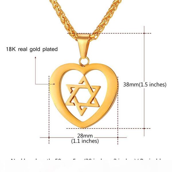 

love heart jewelry gift magen star of david pendant necklace for women men 18k gold plated stainless steel necklaces, Silver