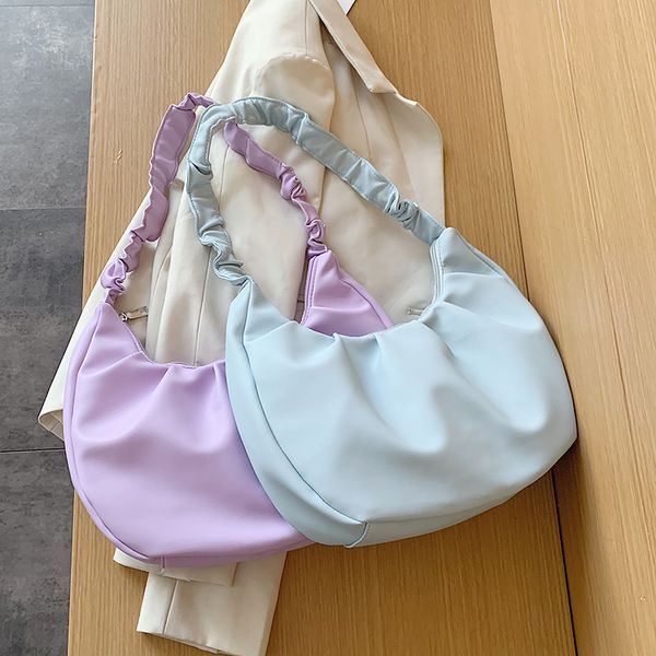 

jz brand casual simple bag women shoulder bag medium pu leather solid color handbags purse dumpling hobos white