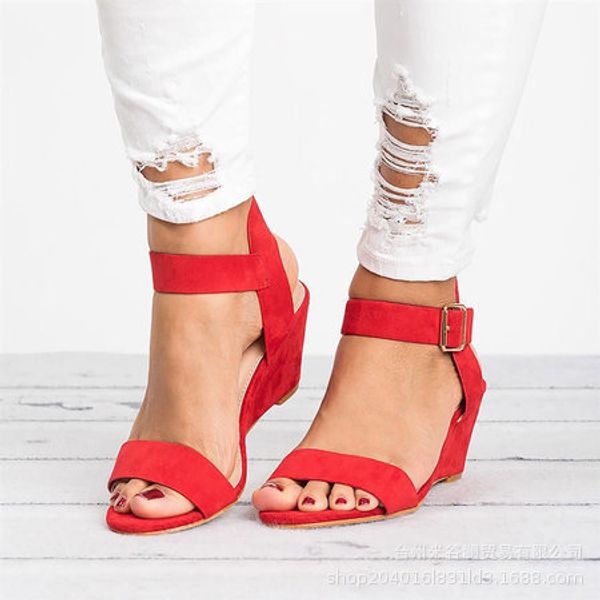 

cross border wise wedge heel large size women's sandals fish mouth women's sandals amazon shoes in stock in 2020, Black