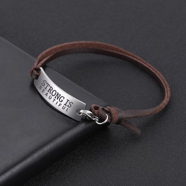 

teamer leather rope name bracelet for men women stainless steel bracelets words text charm wrist jewelry never give up gifts, Black