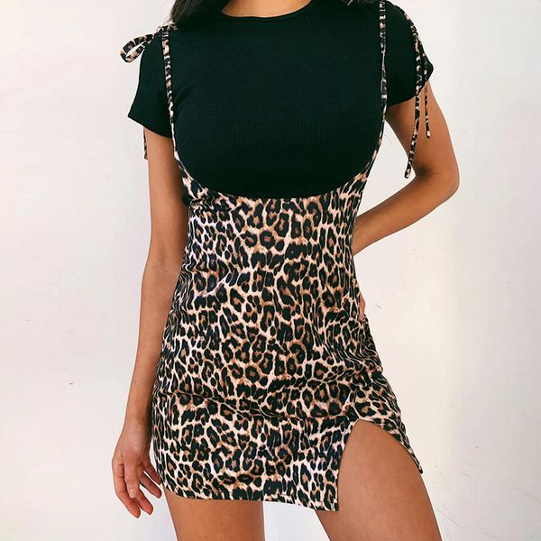 

2020 leopard lace up straps slit suspender skirt women high waisted mini bodycon skirt 2020 skirts womens faldas, Black;gray