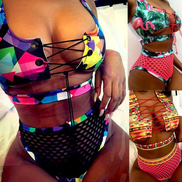 

2020 новый бинты высокой талией женщины купальники mesh sexy bikini push up проложенный бикини бюстгальтер купальный костюм монокини купальн, White;black