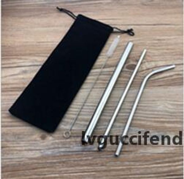 

combination drinking straws reusable stainless steel drinking straws customized bag packing 4 1 with cleaning brush cfyz1