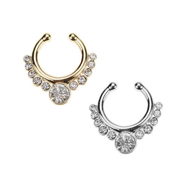 

no fake nose stud hole stickers indian jewelry hypoallergenic nose ring c female super flash diamond punk hippie puncture belly dance, Silver