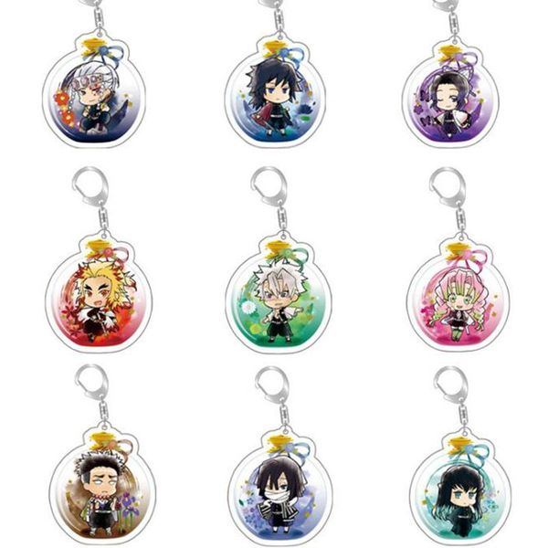 

9pcs / наборы аниме demon slayer kimetsu нет yaiba брелока круглого arcylic подвески брелоков рисунок косплей аксессуары подарки мужчина юве, Silver