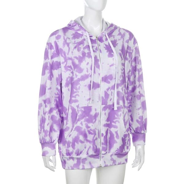 

tie dye print hooded thin coats girls jacket summer zipper drawstring hoodie sweatshirt loose pullover sweetwear with pockets, Black;brown