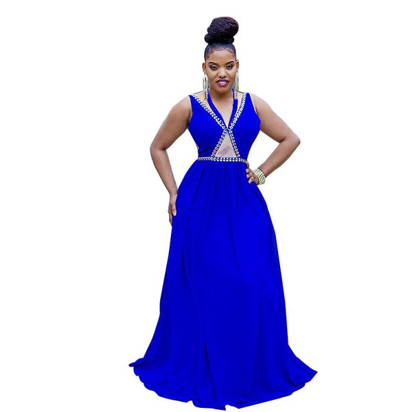 

2020 summer fashion style african women blue color long dress, Red