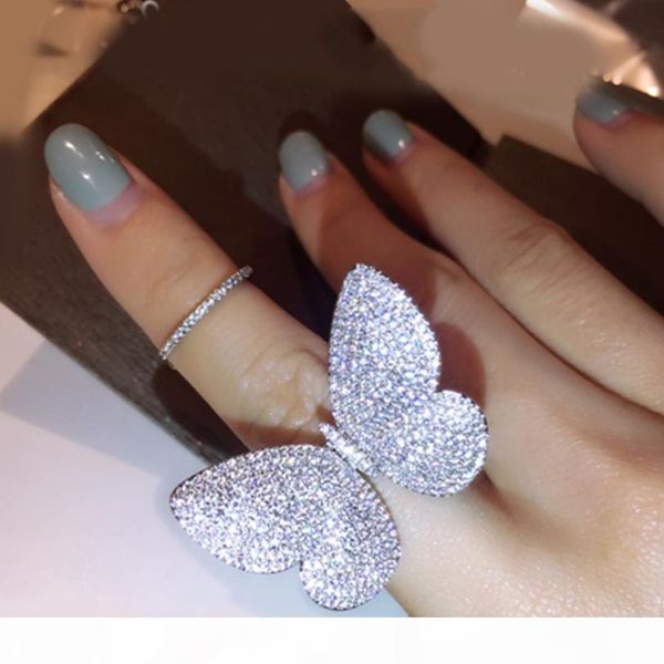 

e choucong sparkling luxury jewelry internet celebrity 925 sterling silver pave full white sapphire cz diamond butterfly wings women ri, Slivery;golden
