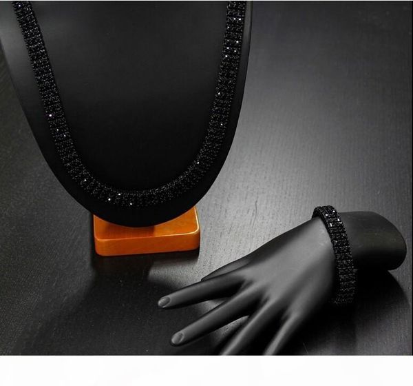 

men silver gold plated hiphop iced out 3 row simulated diamond bling bling chain bracelet set jewelry