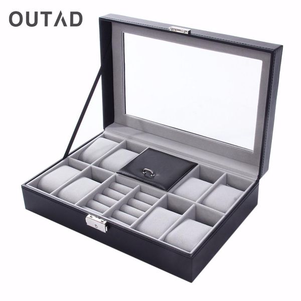 

watch holder 2 in one 8+3 mixed grids watch box rings storage organizer jewelry display pu leather saat kutusu casket for decor t200523, Black;blue