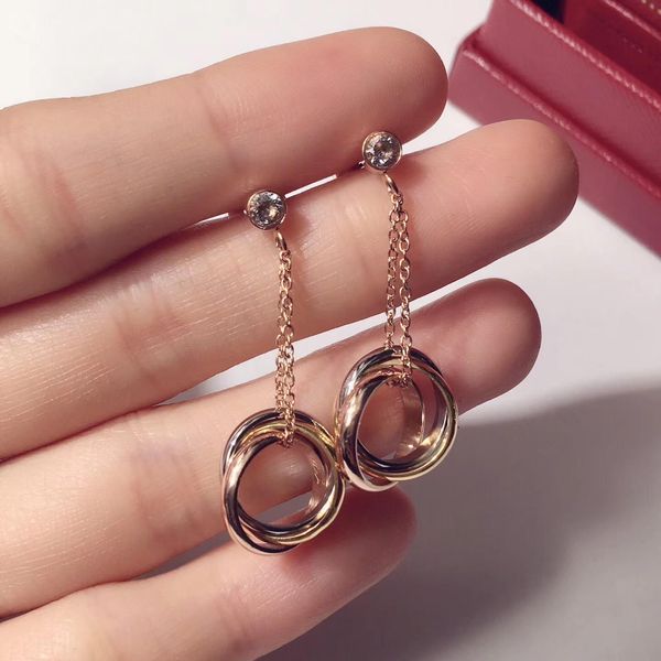 

316l titanium steel stud earring with super cute lucky three colors round connect earring with diamond for women wedding gift jewelry ps66, Golden