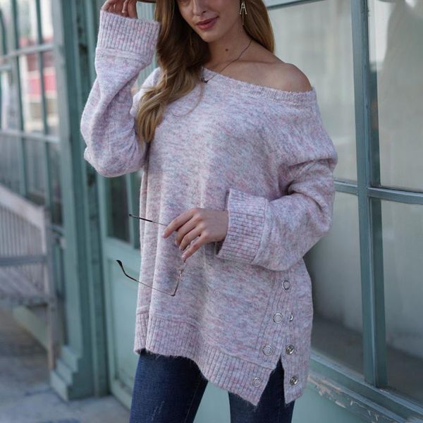 

new women long sleeve sweater autumn knitted o-neck casual cashmere pullover metal buttons split cuff sweater basic top, White;black