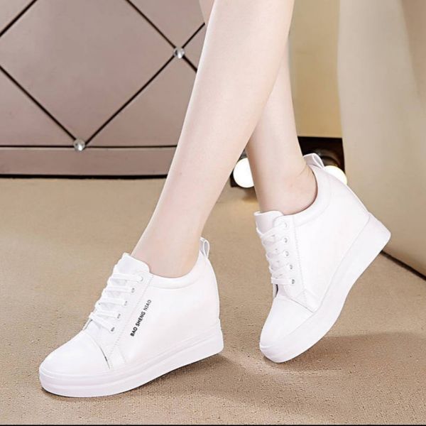 

spring designer wedges white flat platform sneakers women shoes casual leather female shoes woman, Black