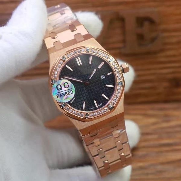 

свободного часы алмаз 33mm royal oak часы женщина стерильный циферблат из нержавеющей стали кварцевого наручных часов часов высокого качеств, Slivery;brown