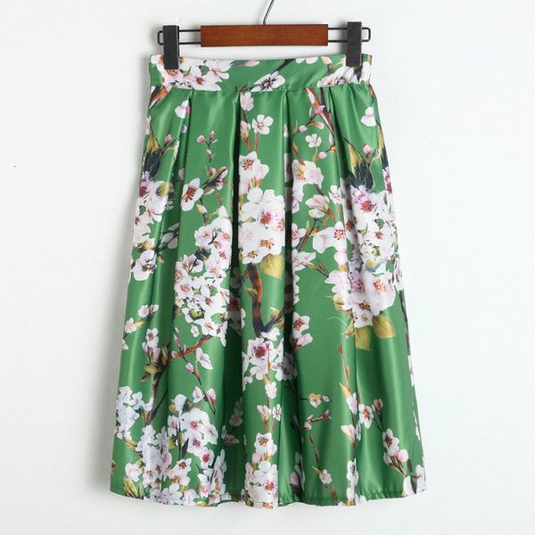 

pleated skirt women green high waist vintage skirts 2020 new spring floral print elastic soft slim skirt clothing ld778, Black