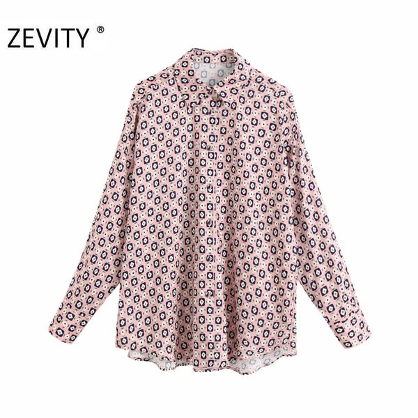 

women's blouses & shirts zevity women vintage geometric print casual smock blouse long sleeve chic blusas business femininas ls7050, White