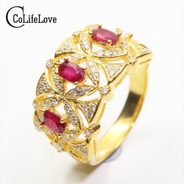 

100% Natural Ruby Ring for Party 3*5mm Africa Ruby Silver Ring Vintage 925 Silver Ruby Ring Gift for Woman