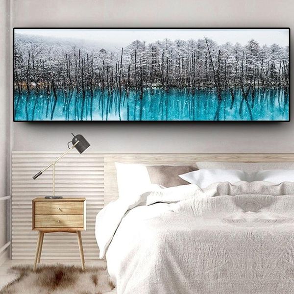 

modern nordic snow forest oil painting on canvas abstract scandinavian posters and prints wall art picture for living room home decor
