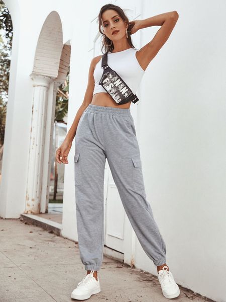 

new stylish womens trackpants hip hop pants women's sports high waist casual women solid color yoga pants trousers, Black;white