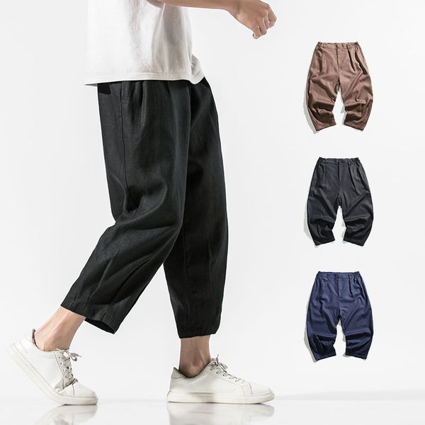 

linen mens harajuku harem pants mens japan style jogging casual trousers male 2020 loose sweatpants streetwear 5xl, Black
