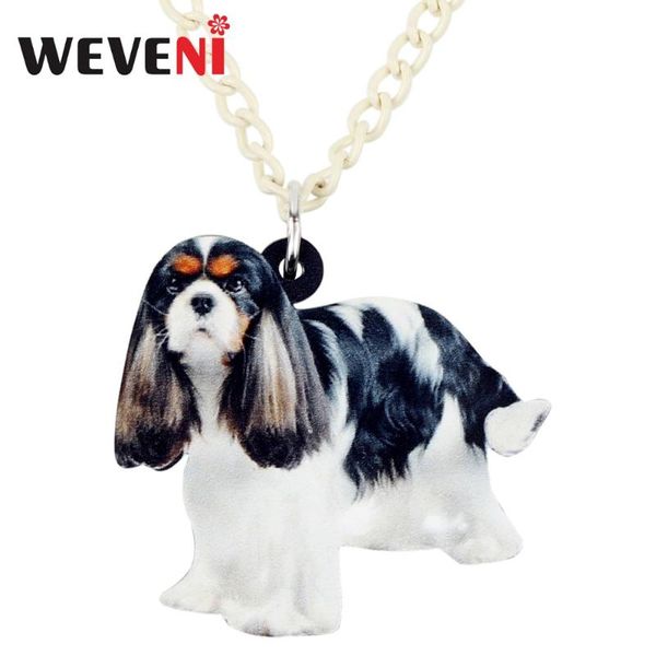 

weveni original acrylic elegant cavalier king charles spaniel dog necklace pendant chain choker bijoux jewelry for women girls, Silver
