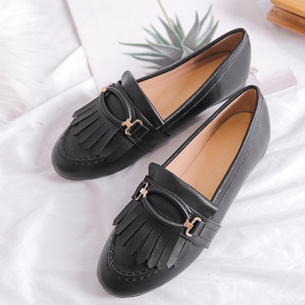 

female flats casual 2020 women loafers slip on soft pu leather tassel ladies shoes fashion woman sneakers comfort new footwear, Black