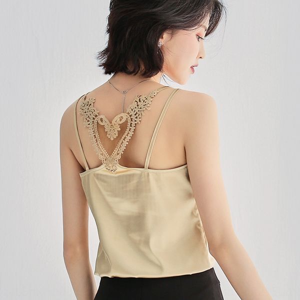 

women's summer 2020 new korean style back sling vest satin sleeveless vest short base top, Camo