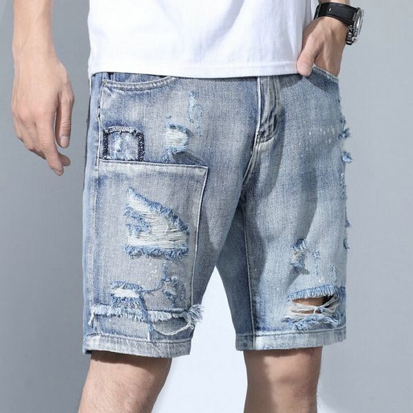 

2020 fashion mens designer jeans short mens designer summer shorts pants fog fit motorcycle printing ripped jeans joggers pants, Blue