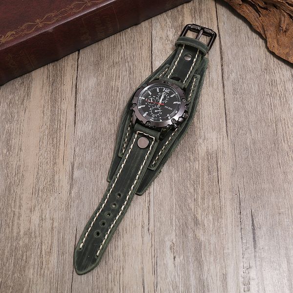 

highend new style jewelry european and american retro handstitched leather watch crossborder supply exaggerated mens leather bracelet, Slivery;brown