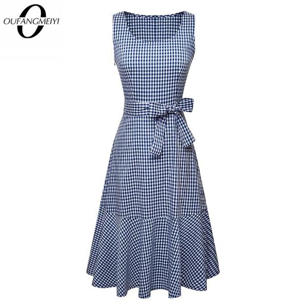 

women casual sleeveless bow grid party dress retro bandage fashion a line dress ea192, Black;gray