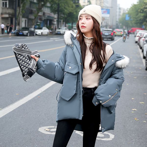 

winter coat women 2020 new embroidery casual hooded fur collar loose long parka female thick warm overcoat fashion jacket, Black