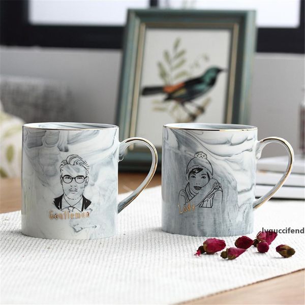 

scandinavian 400ml marble grain ceramic mug romantic gentleman lady couple coffee cup creative gold-rimmed breakfast milk mugs t200506