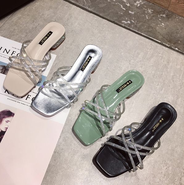 

crystal cool other clothes joker dawdler woman flat bottom half slipper shoes, Black