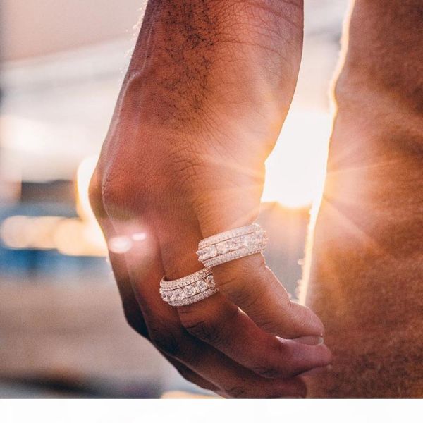 

#7-11 engagement ring for men boy sparking bling iced out cz eternity band hip hop bling rock cz rings, Slivery;golden