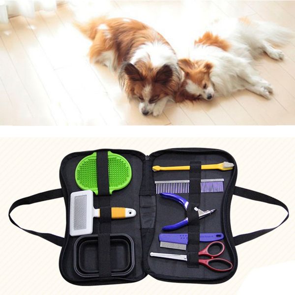 

8pcs pet grooming tools set dog travel outdoor comb brush box nail clippers set
