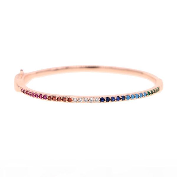 

s rose gold plated multicolor stone rainbow cz cuff bangle for women 2018 summer fashion jewelry diamater 56 -58mm colorful stone jewel, Black