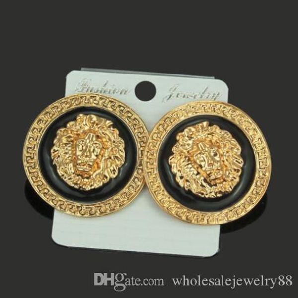 

wholesale 18k gold lion head earrings geometry round ear studs women fashion party prom jewelry accessories, Gray