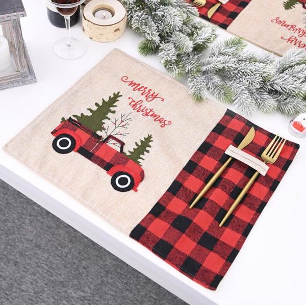 Placemat Masa Örtüsü Kırmızı Siyah Izgara Tablecloth Noel Dikdörtgen Masa Örtüsü Noel Süsleri Masa Mat Ev Atmosfer Ayar LSK445