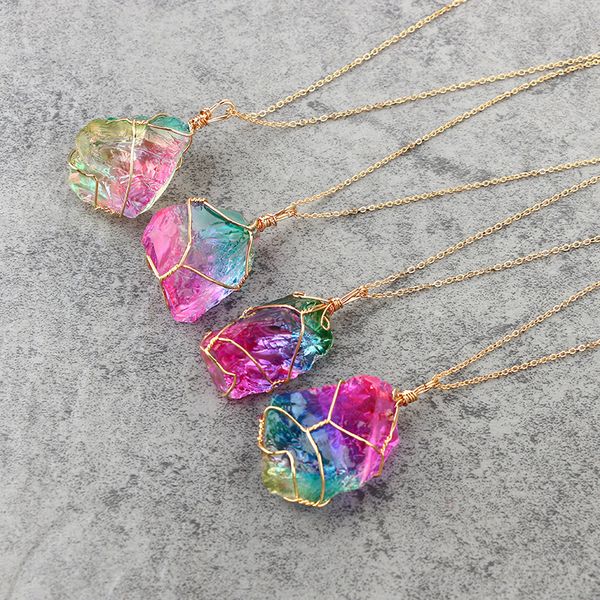 

2019 new natural crystal necklace quartz healing natural stone pendant necklace couples necklace for gift, Silver