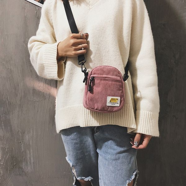 

women mini canvas shoulder bag small corduroy cloth messenger bag for keys phone pink crossbody bags cute zipper for girls