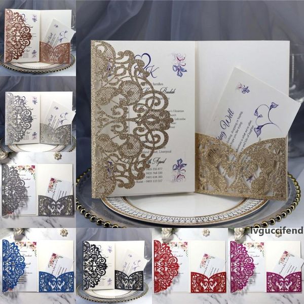 

wedding invitation card glitter laser hollow business invitation card grey black personalized glittery invitation card envelope