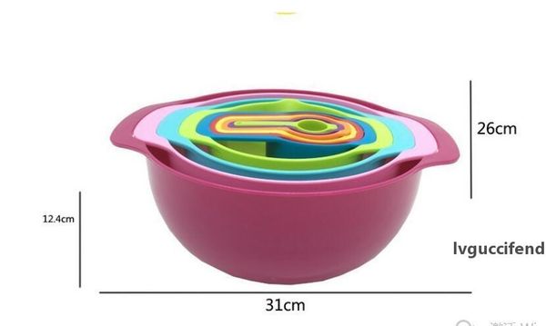 

ten piece set kitchenware rainbow salad bowl kitchen set baking tools engraving spoon stirring cake bowl wholesale