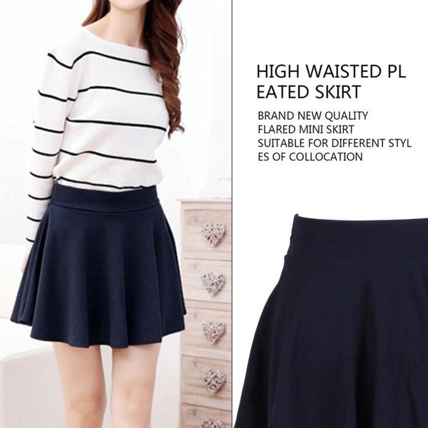 

unique high waist stretch women mini pleated skirts casual cotton flared pleated high waisted casual skirt 2020 fashion blue, Black
